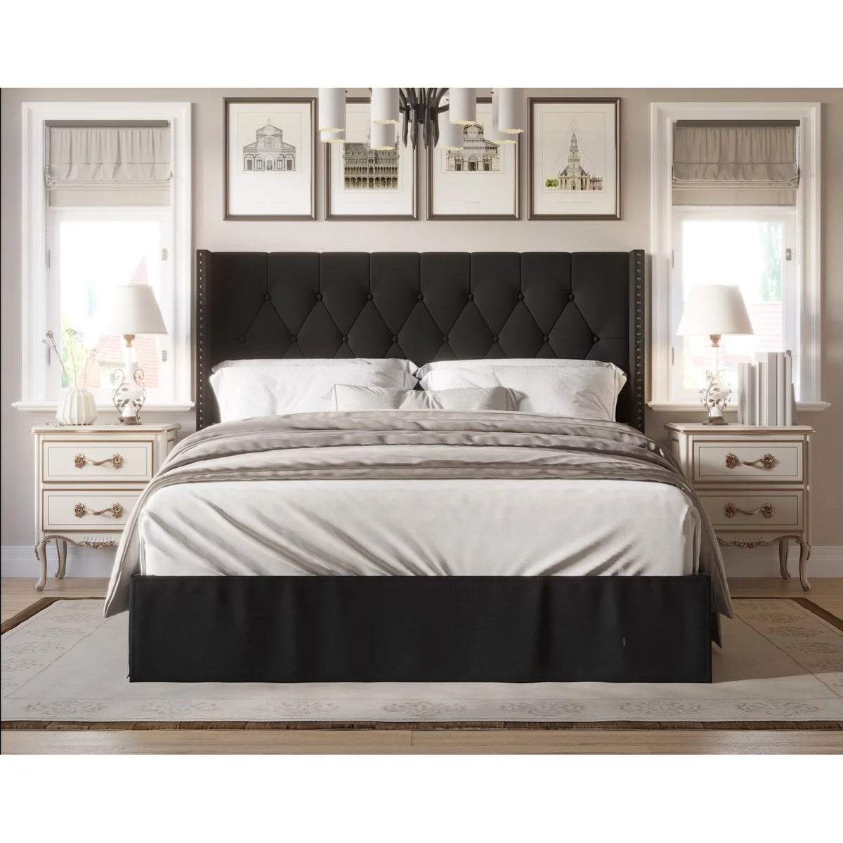 Grey Tufted Upholstered Panel Bed Full C77824