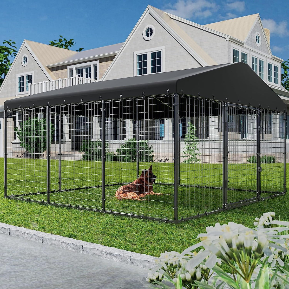 Large Heavy Duty Galvanized Steel Outdoor Dog Kennel S51350