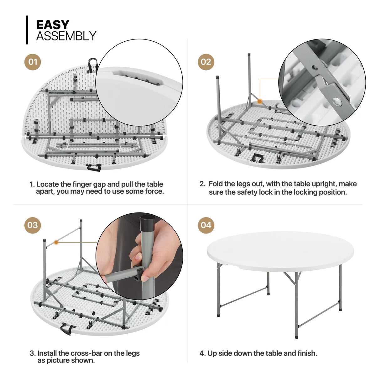 5Ft White Bi-Fold Plastic Table Set of 5 F8526