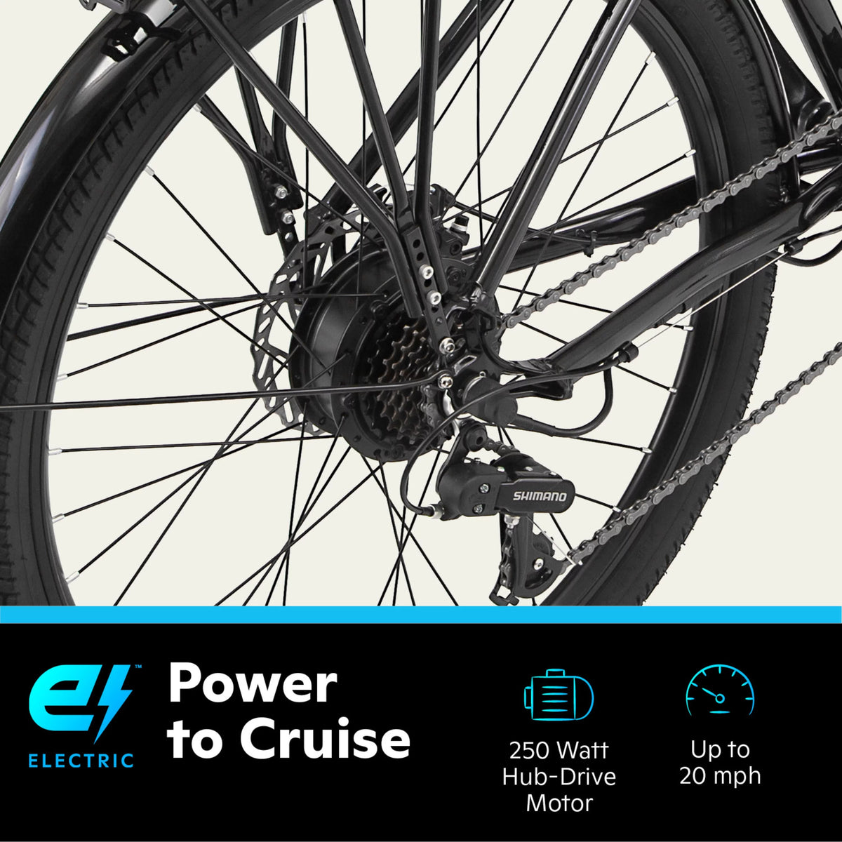 26 Low Step Cruiser Electric Bike 7 Speeds 250w Black Q70610
