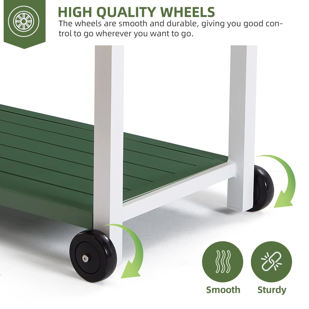 Outdoor Dining Cart Table Aluminum Grill Table with Wheels A857