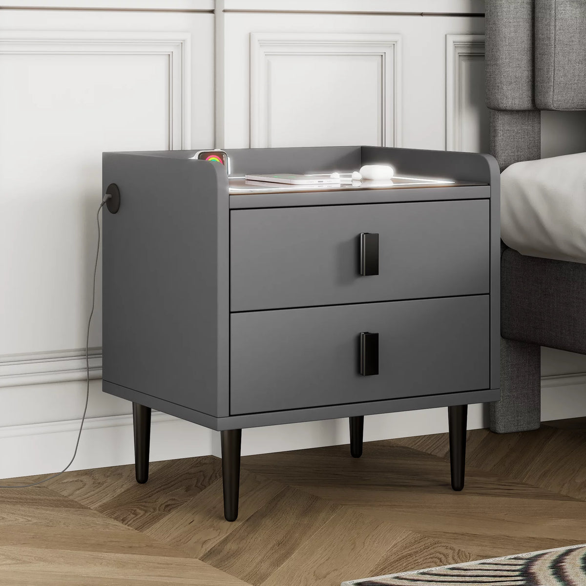 Gray Side Table with Wireless Charging Station U4190