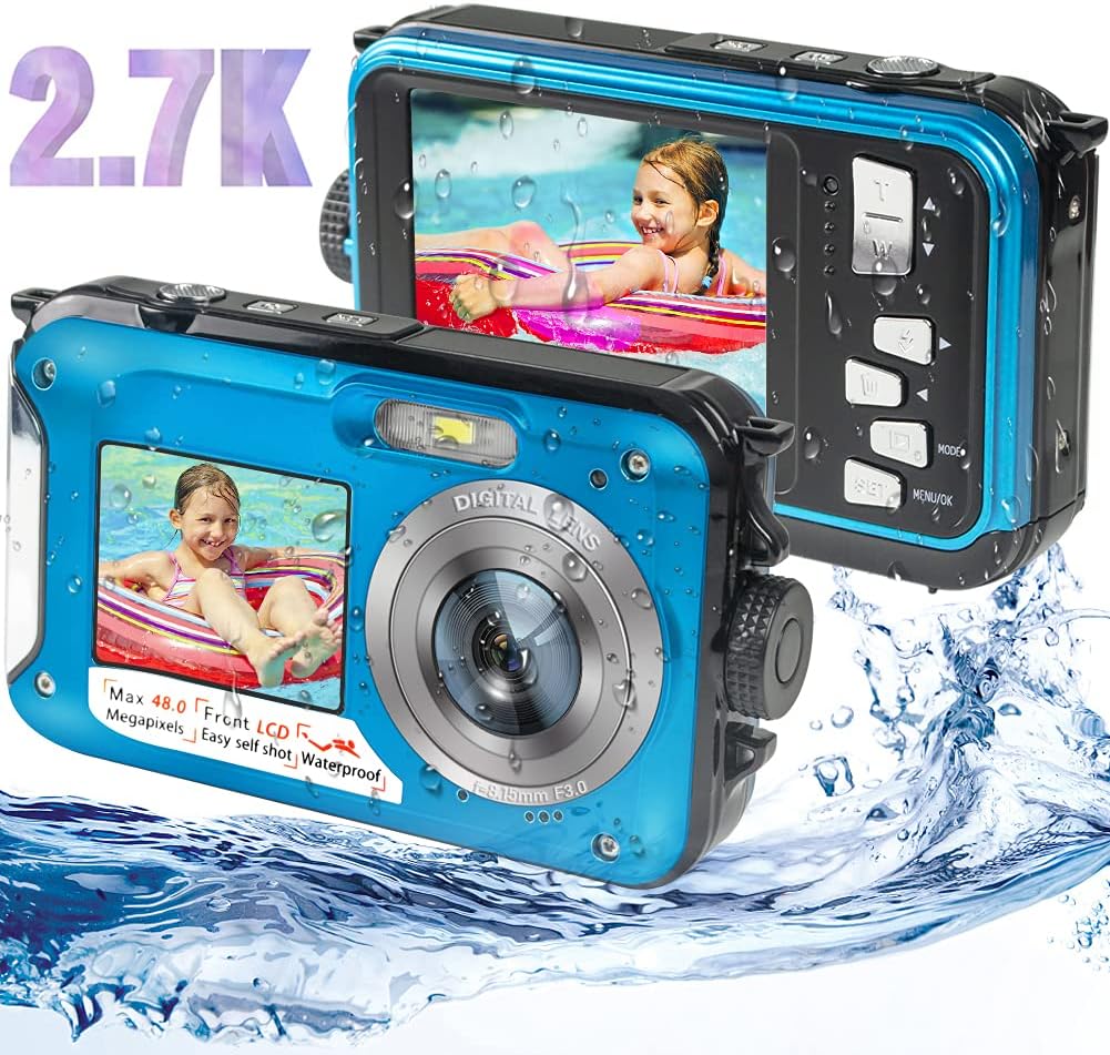 Green Waterproof Digital Camera 2.7K 48MP Dual Screen 16X Digital Zoom Flashlight Pack of 2 H3546