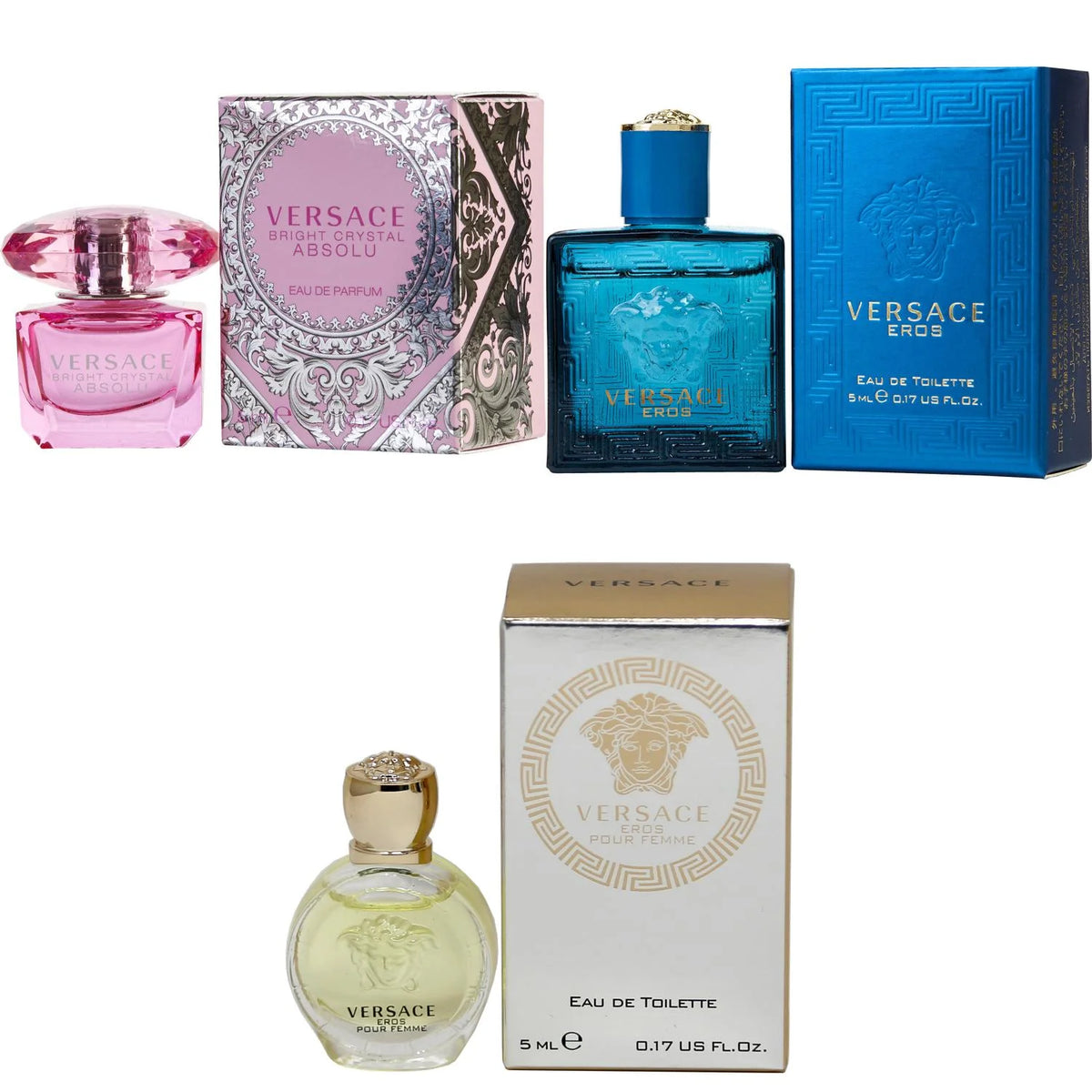 Bright Crystal Absolu EDP, Eros Men EDT, Eros Women EDT - 5ml 3PK Kit S1894