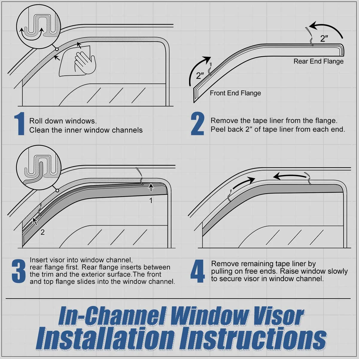 Smoke Window Visor Wind Rain Deflector In-Channel O6435