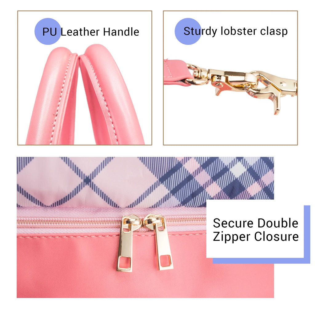Pink Plaid Weekender Travel Duffle Bag with Shoe Compartment Q529874