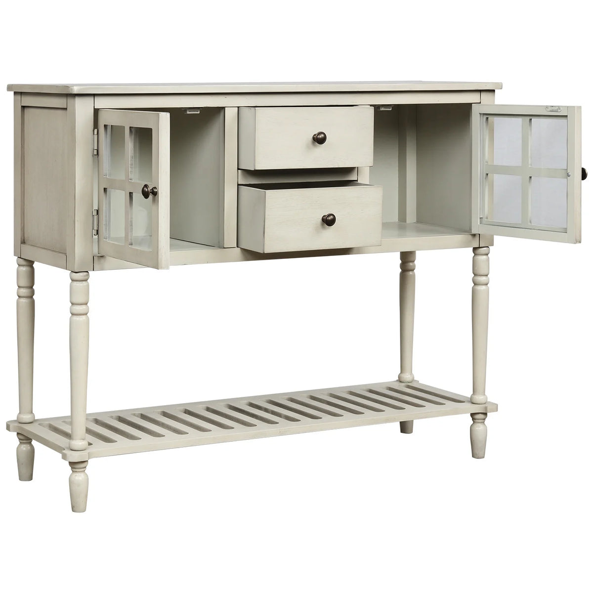 Wood and Glass Buffet Storage Cabinet with Bottom Shelf M8044
