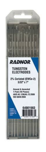 3/16x22 x 7x22 Ground Finish 2% Ceriated Tungsten Electrode (5 per Package) V43795