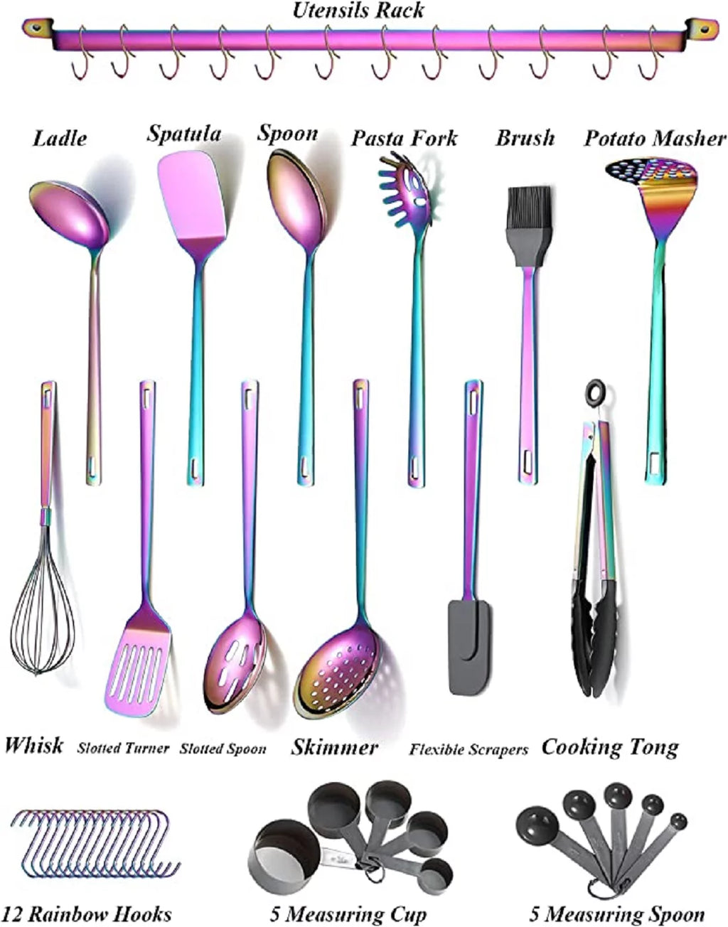 37 Piece Colorful Silicone Stainless Steel Utensils Set with Holder F776230