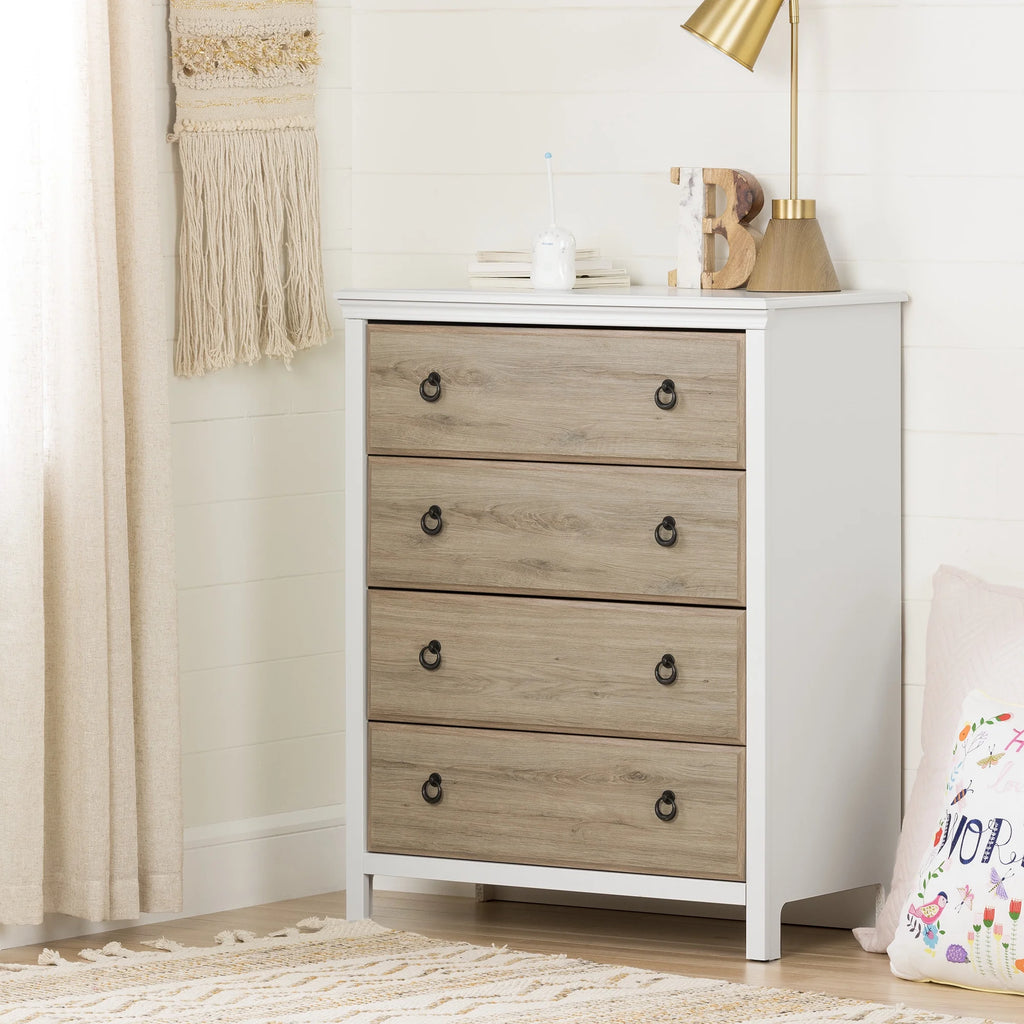4 Drawers Dresser Pure White and Rustic Oak Z863418