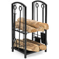 Indoor/Outdoor Stackable Firewood Log Rack Storage Set, Black C149675