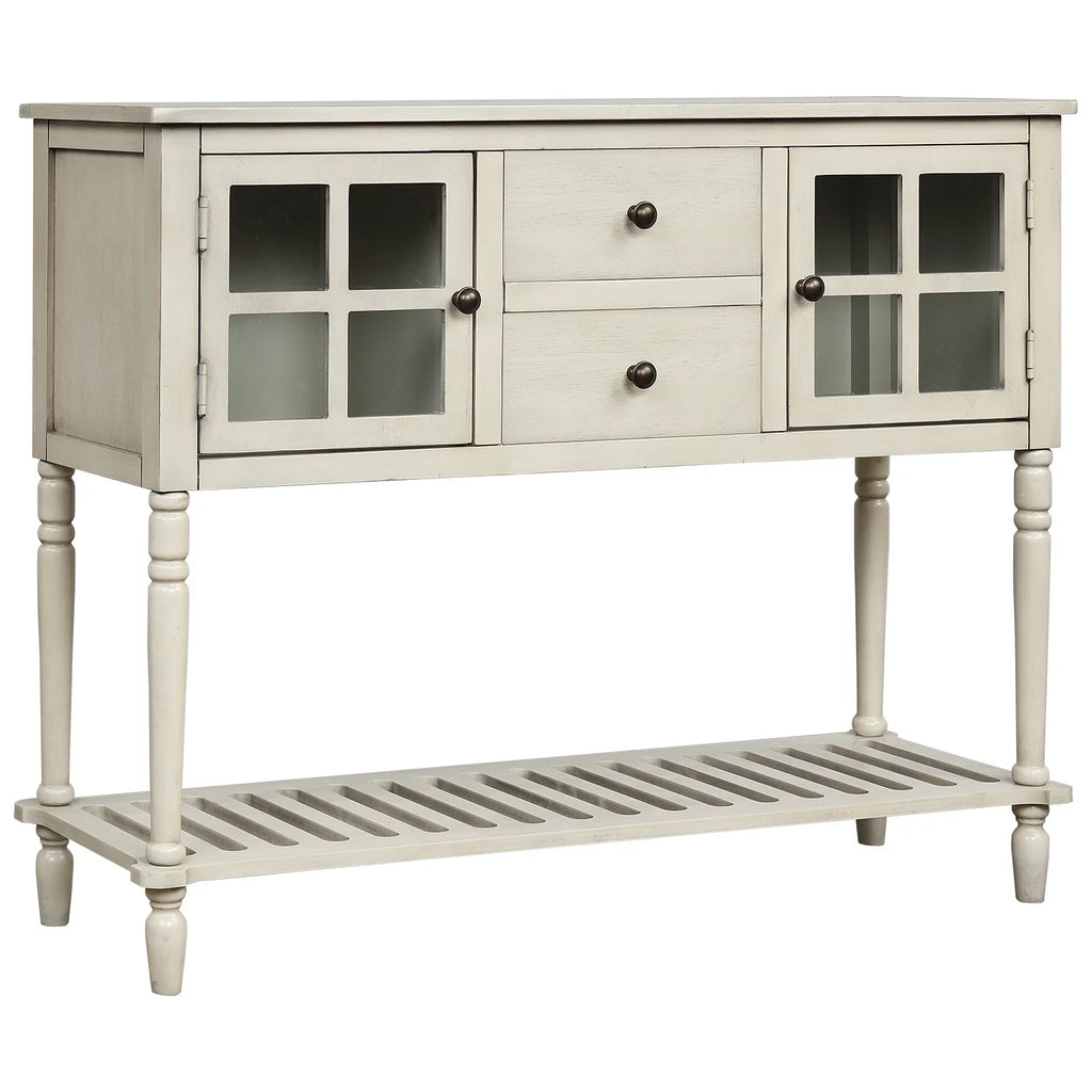 Wood and Glass Buffet Storage Cabinet with Bottom Shelf M8044
