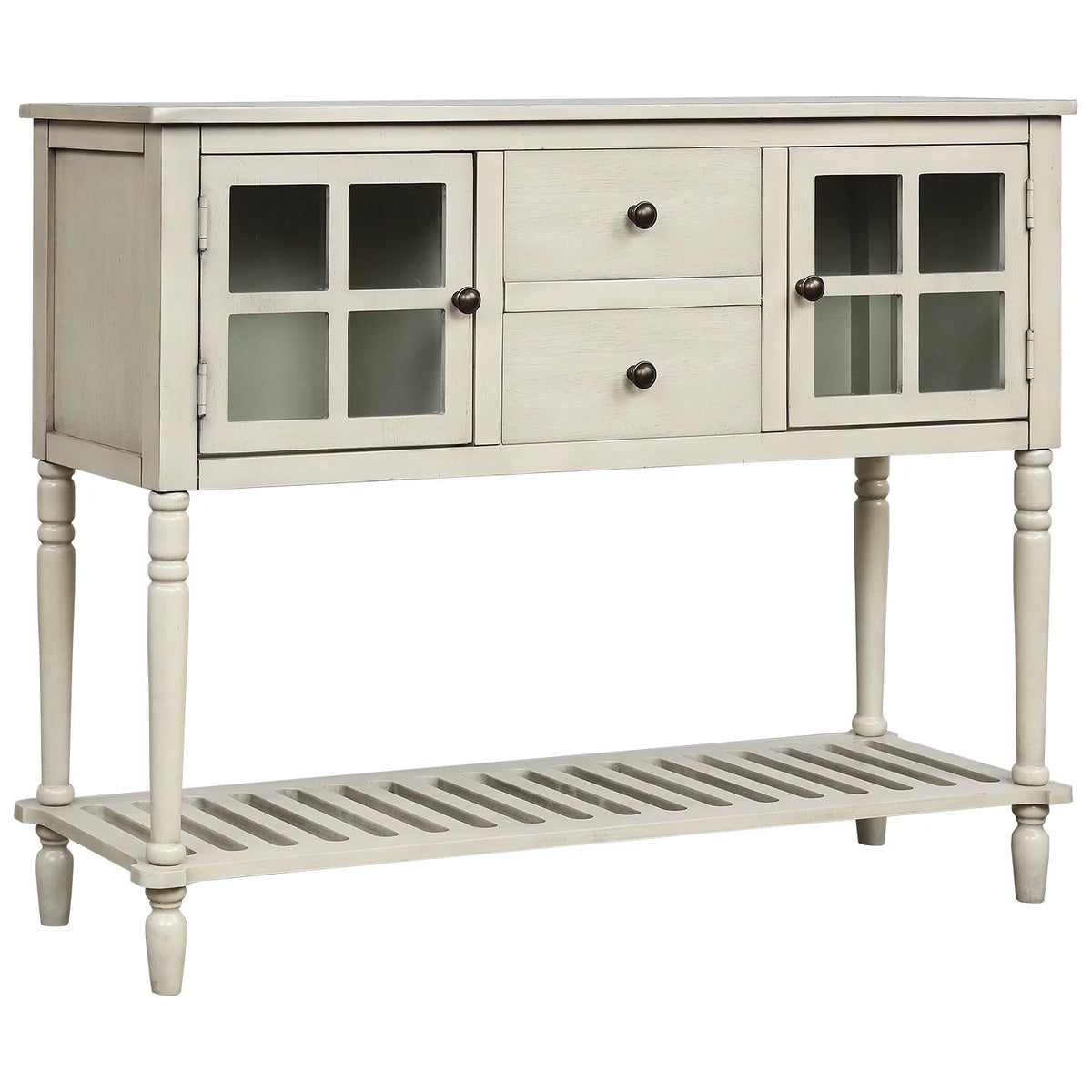Wood and Glass Buffet Storage Cabinet with Bottom Shelf M8044