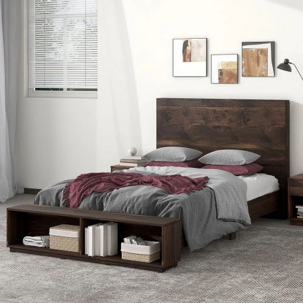 Queen Size Wood Platform Bed Frame with Storage Bench K150