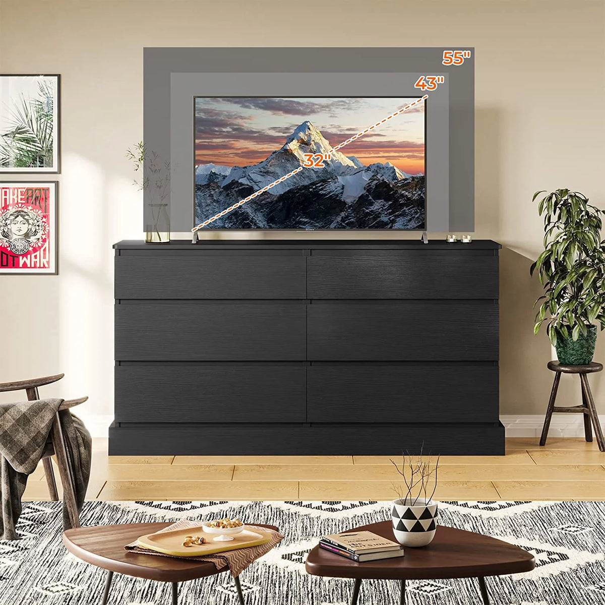 Black 6 Drawer Double Dresser L117824