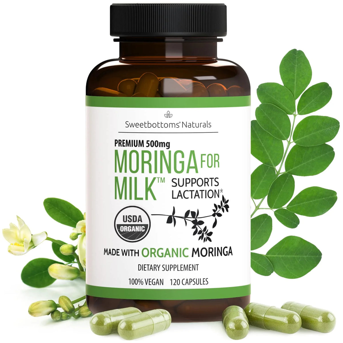 Organic Moringa 500mg Capsules 120 ct O510