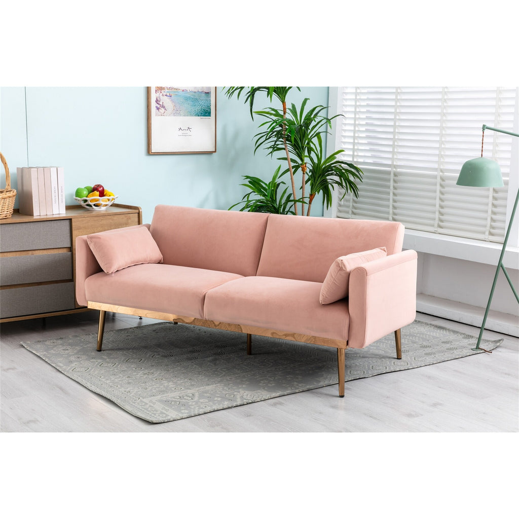Pink Velvet Loveseat Sofa With Metal Feet D1545