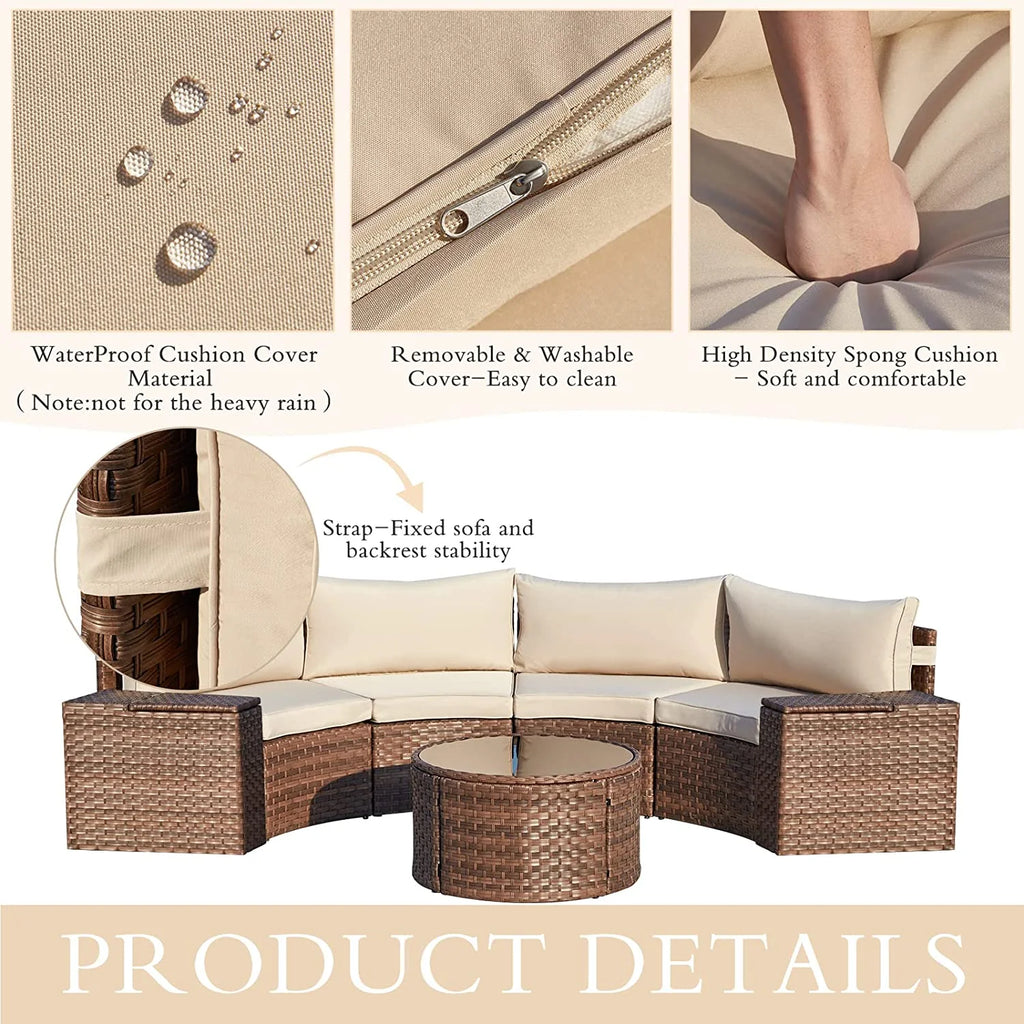 7 Piece Outdoor Patio Sectional Sofa Set with Storage Armrest G9645
