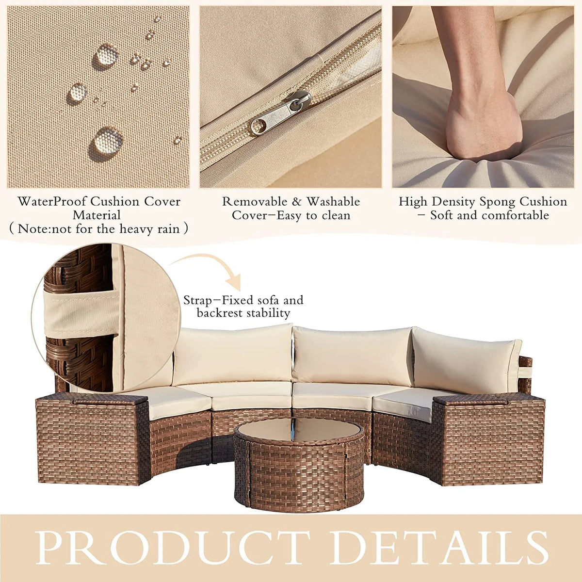 7 Piece Outdoor Patio Sectional Sofa Set with Storage Armrest G9645