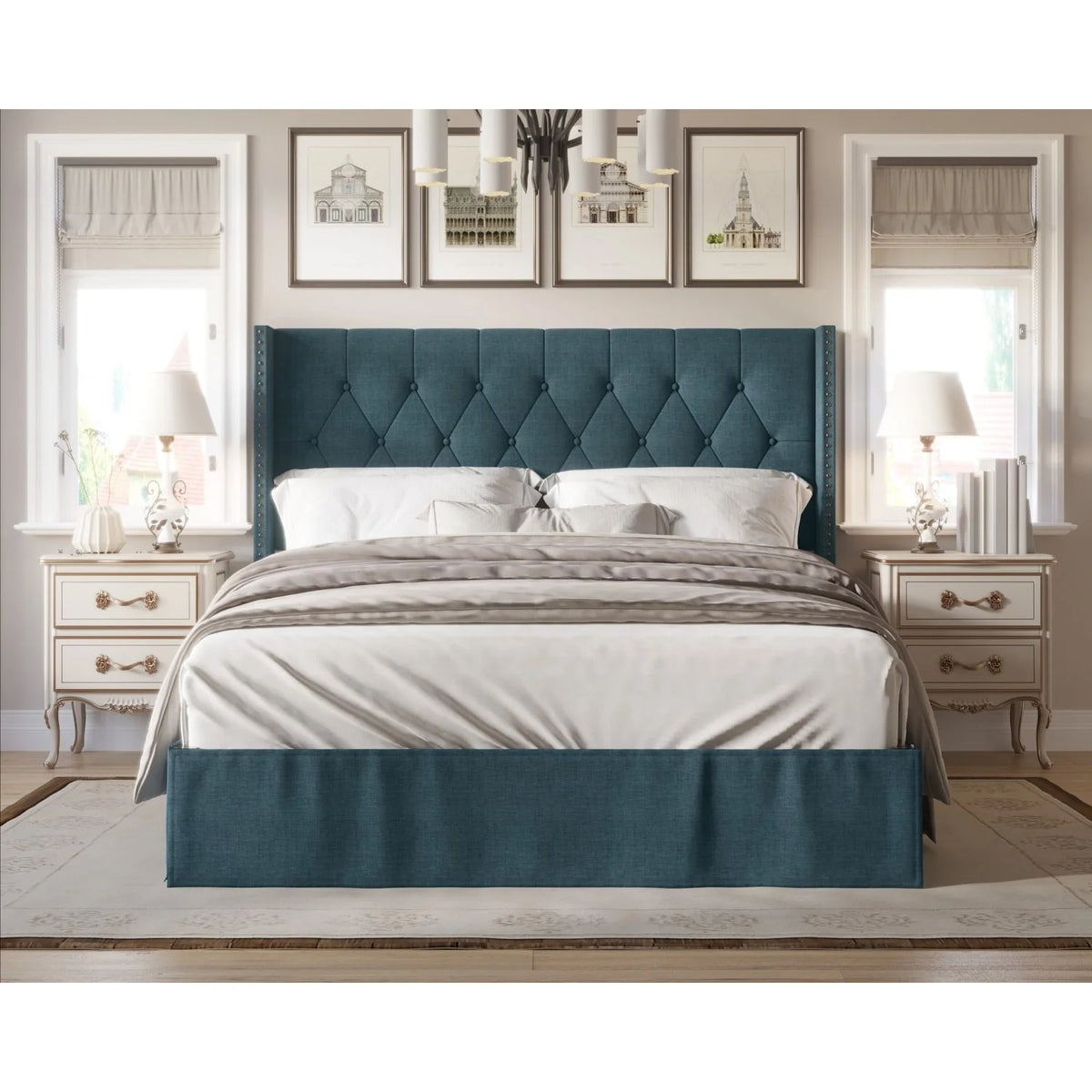 Grey Tufted Upholstered Panel Bed Full C77824