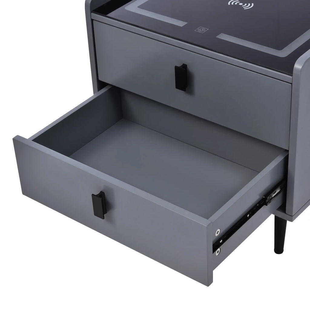 Gray Side Table with Wireless Charging Station U4190