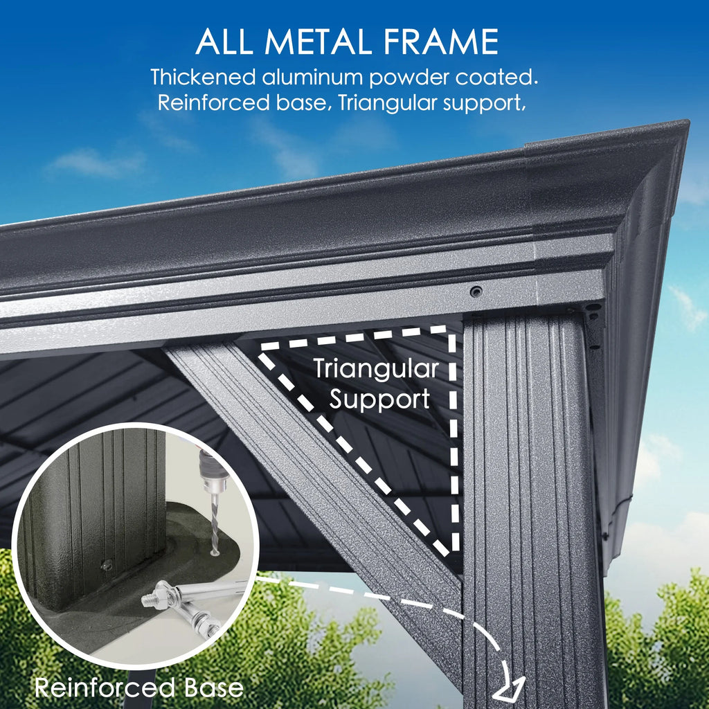 Hardtop Aluminum Gazebo with Mosquito Net and Privacy Sidewalls Q48501
