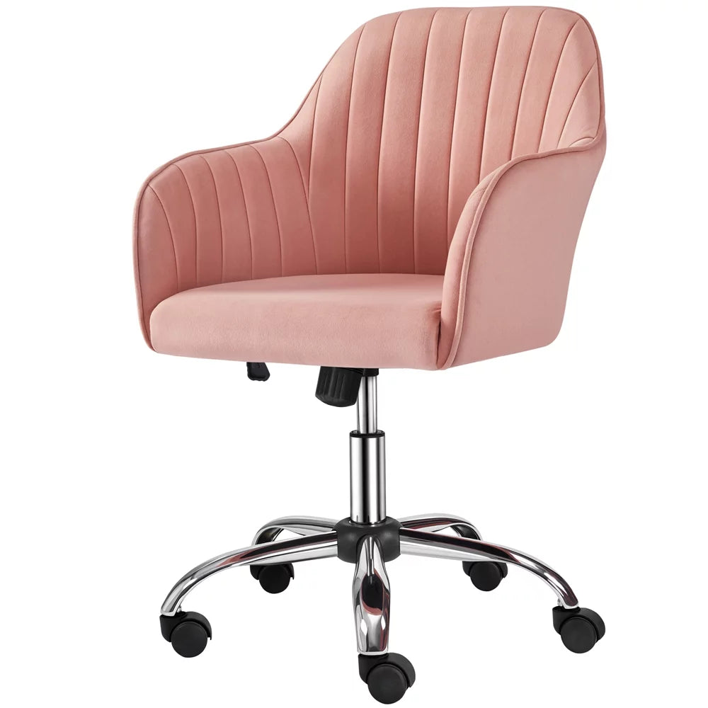 Pink Velvet Height-Adjustable Swivel Desk Chair O360