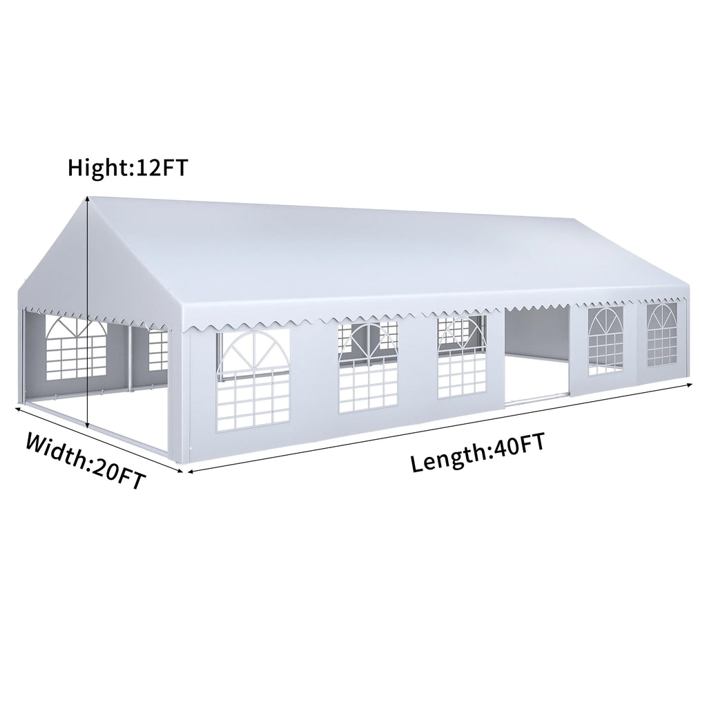 20x40FT White Roof Party Tent with Detachable PVC Sidewalls J15646