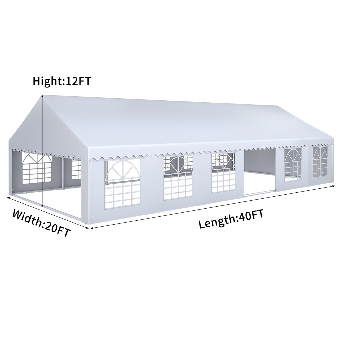 20x40FT White Roof Party Tent with Detachable PVC Sidewalls J15646
