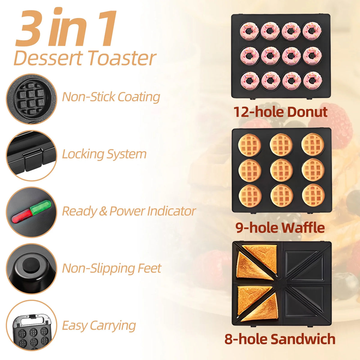 3-in-1 Nonstick Dessert Maker with Removable Plates H252671