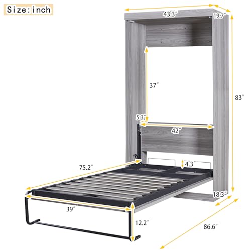 Murphy Bed with Bookcase Shelves and 6 Drawers Y6759