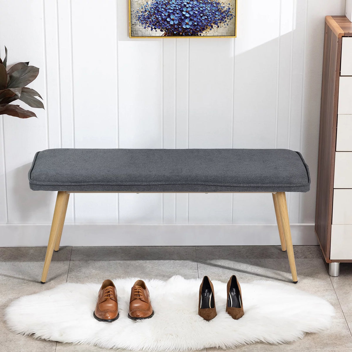 Charcoal Gray Upholstered Tufted Bench D269