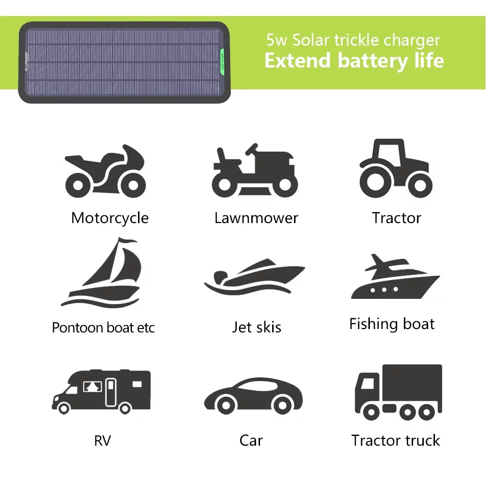 5W 12V 18V Solar Battery Maintainer Portable Solar Panel Kit S48108