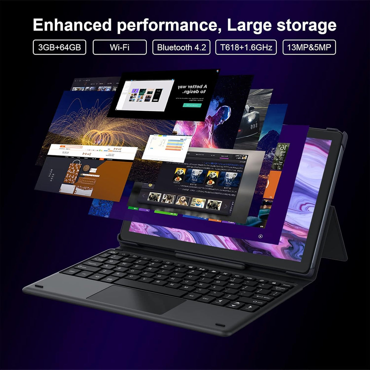 Android 11 Tablet 10.1 inch 2 in 1 Octa-Core 3GB RAM 64GB ROM with Keyboard Z774