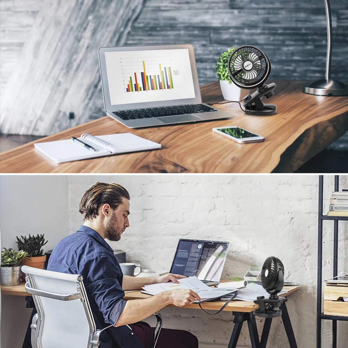 Portable Mini Fan Clip on Desk Fan USB Rechargeable U315367