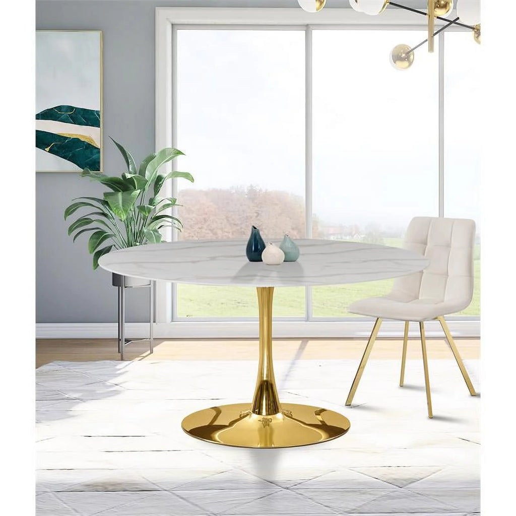 Gold Base Faux Marble Top Dining Table G6915