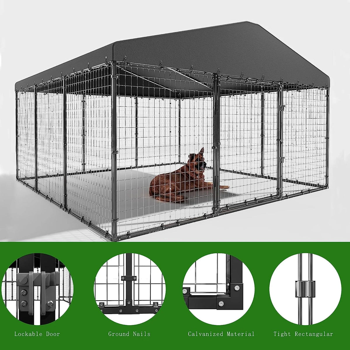 Large Heavy Duty Galvanized Steel Outdoor Dog Kennel S51350