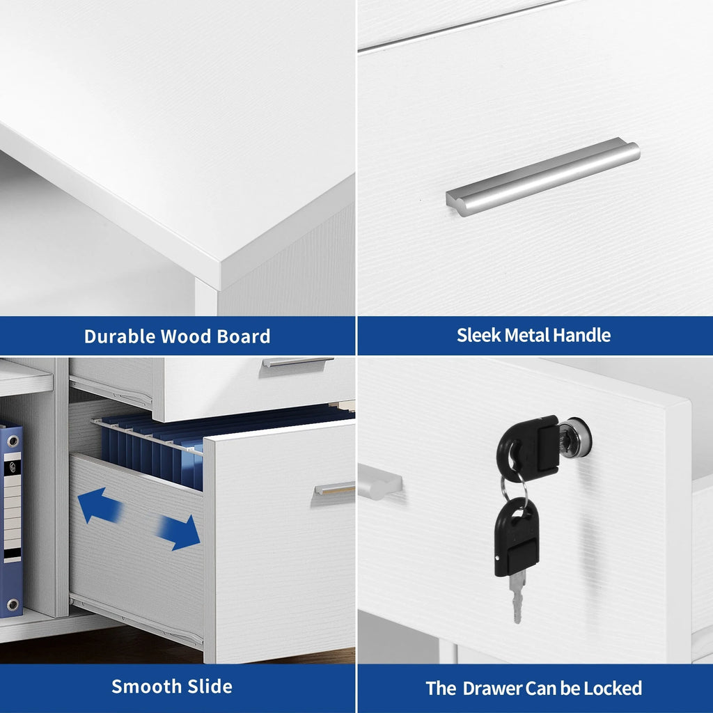 White Wood File Cabinet with Charging Station T744