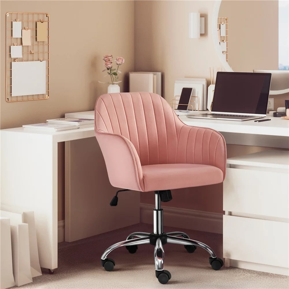 Pink Velvet Height-Adjustable Swivel Desk Chair O360