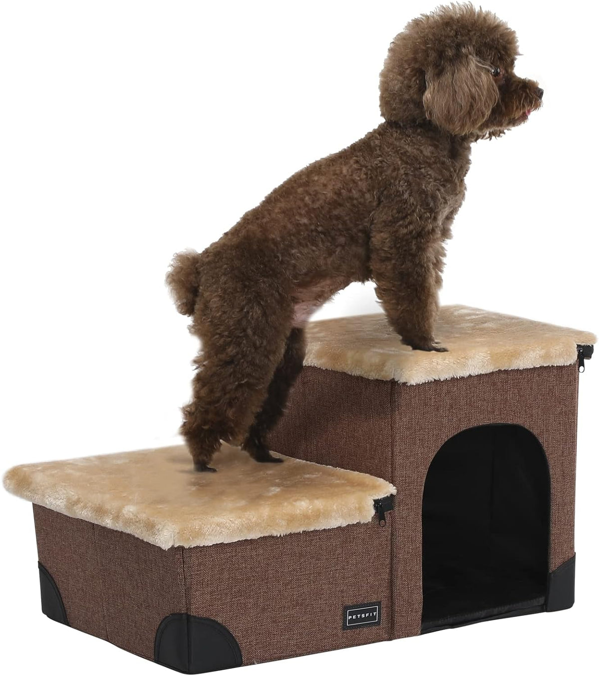 Brown Linen Foldable Pet Steps Z76935