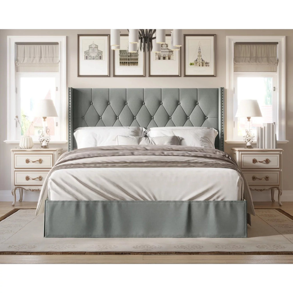 Grey Tufted Upholstered Panel Bed Full C77824