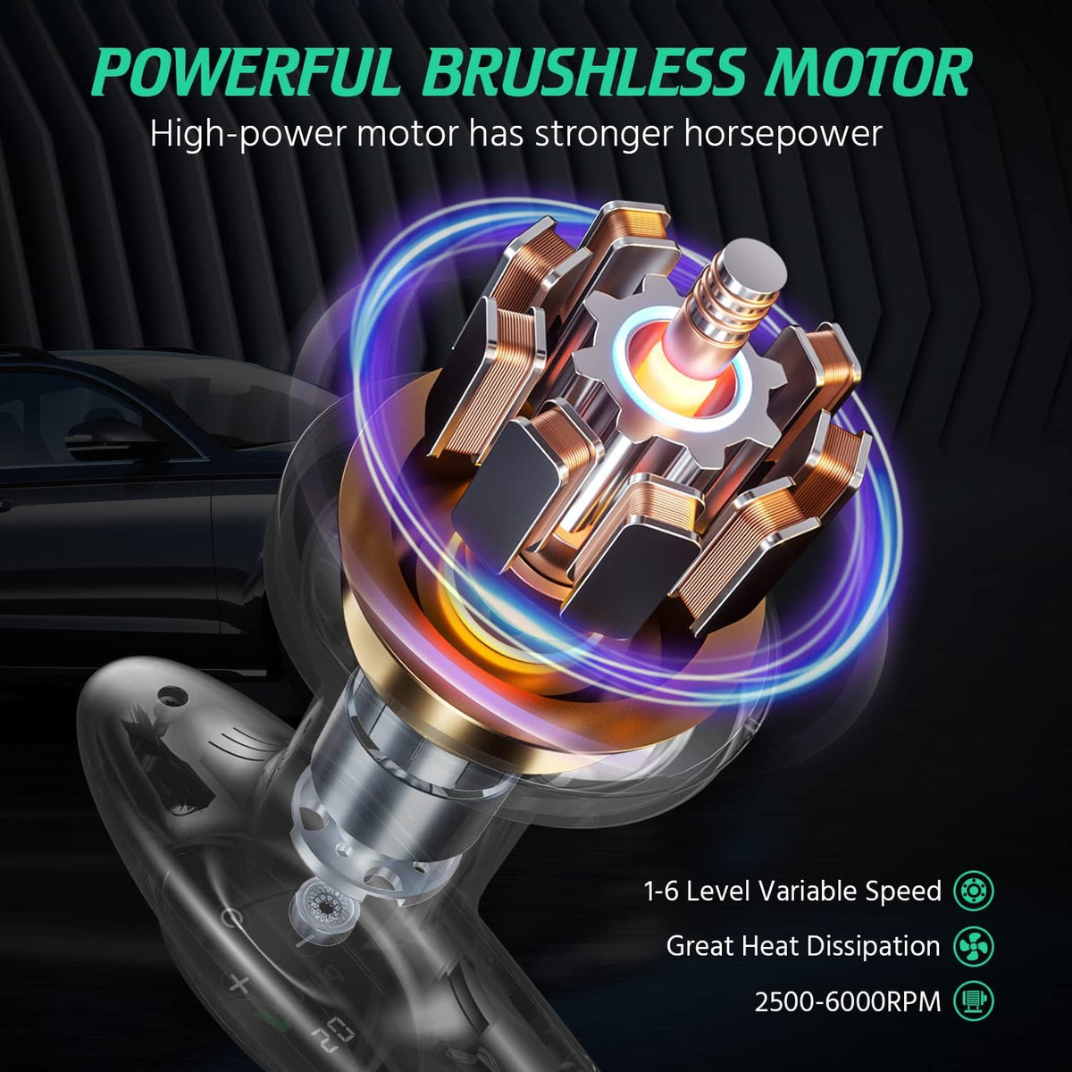 Cordless Car Polisher, 4 inch 2500-6000 RPM Micro Car Buffer Polisher with Touchscreen, 6 Speeds Orbital Buffer with Paste Wax & Pads K9629