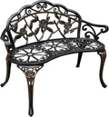 White Cast-Aluminum Metal Garden Bench with Floral Rose U2625