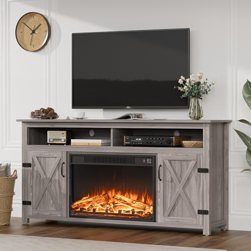 Bright White TV Stand with Storage Cabinets and Sliding Barn Doors N486
