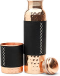 Copper Water Bottle with Copper Tumbler and Leather Sleeves U32416