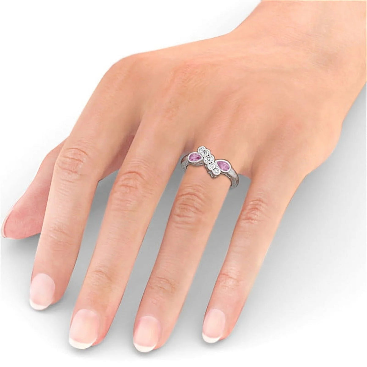 14K White Gold Pear Cut Pink Sapphire Diamond Eternity Band Size 8.5 R87788
