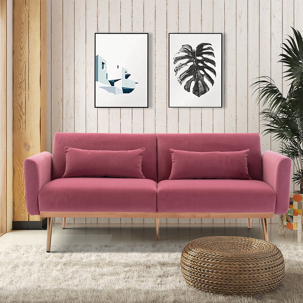Pink Velvet Loveseat Sofa With Metal Feet D1545