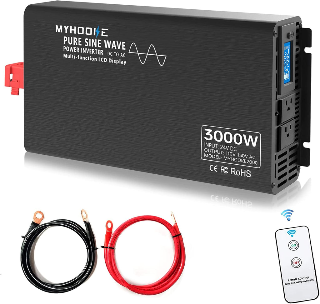 3000W Pure Sine Wave Power Inverter DC 12V to AC 110V-130V with Wireless Remote Control and LCD Display B47713