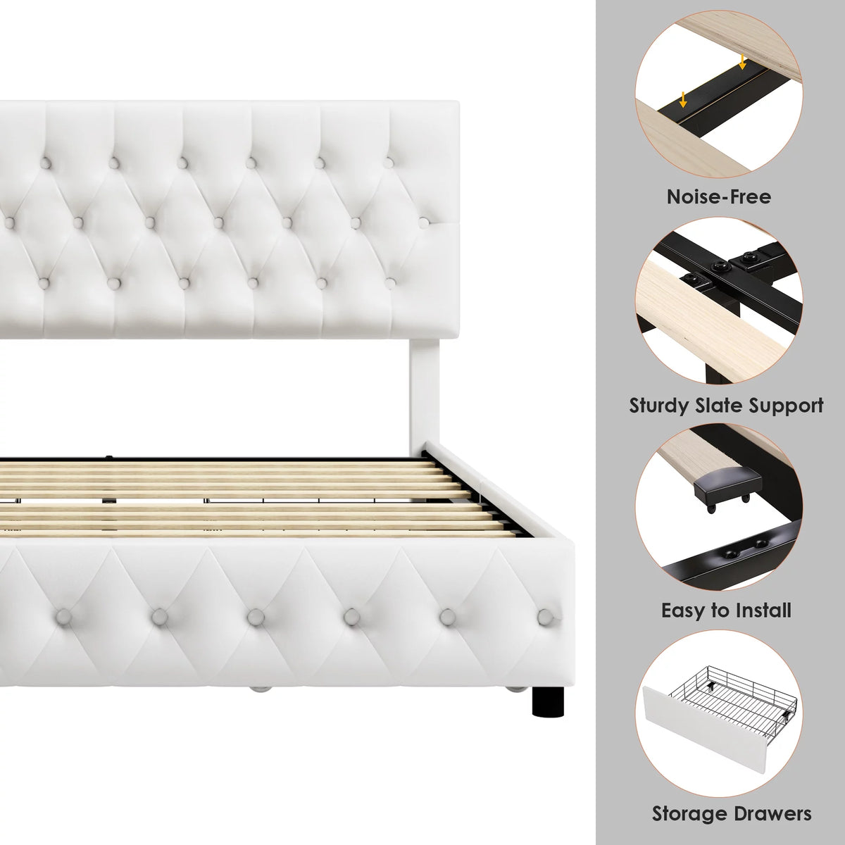 Queen Size Velvet Storage Bed with 4 Drawers W152042