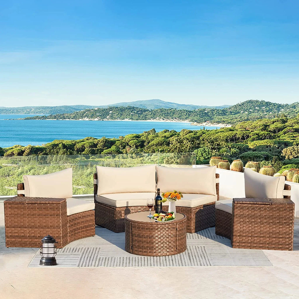 7 Piece Outdoor Patio Sectional Sofa Set with Storage Armrest G9645